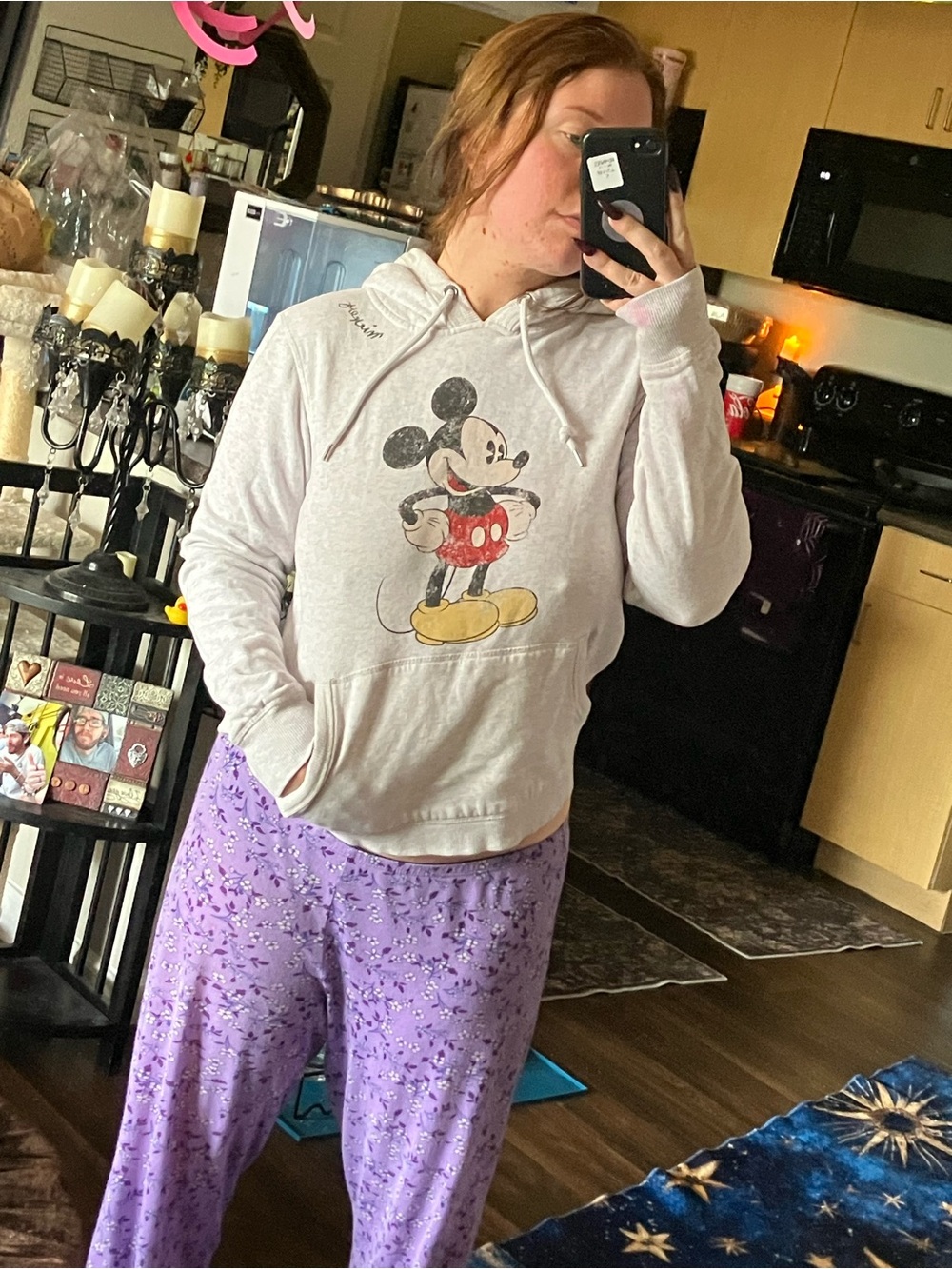 Disney Distressed Light Gray Mickey Mouse Pullover Hoodie